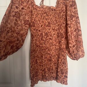 Free People Floral Long Sleeve Dress - Rust and Burgundy
